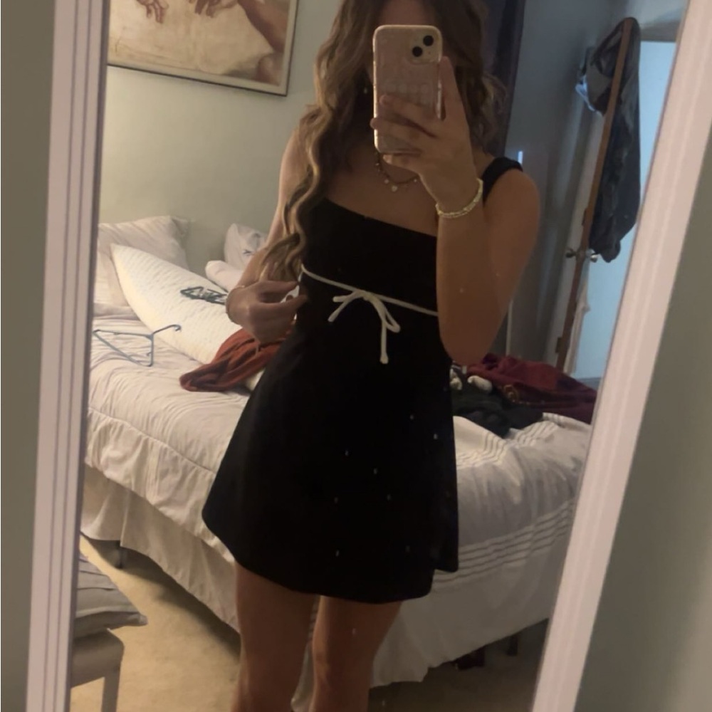 Black Dress with White Tie Detail